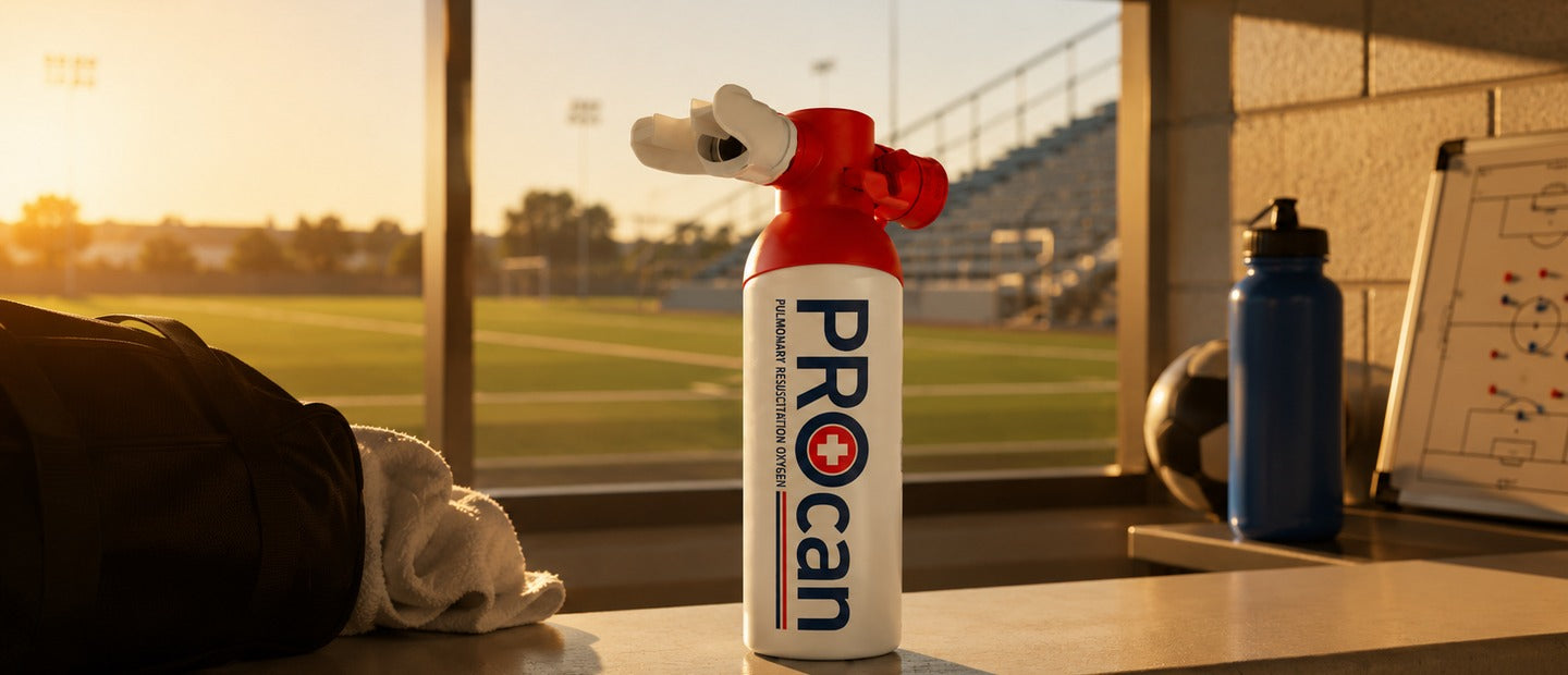 PROcan emergency oxygen bottle in an athletic facility